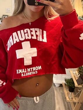 Red Lifeguard Cropped Sweatshirt